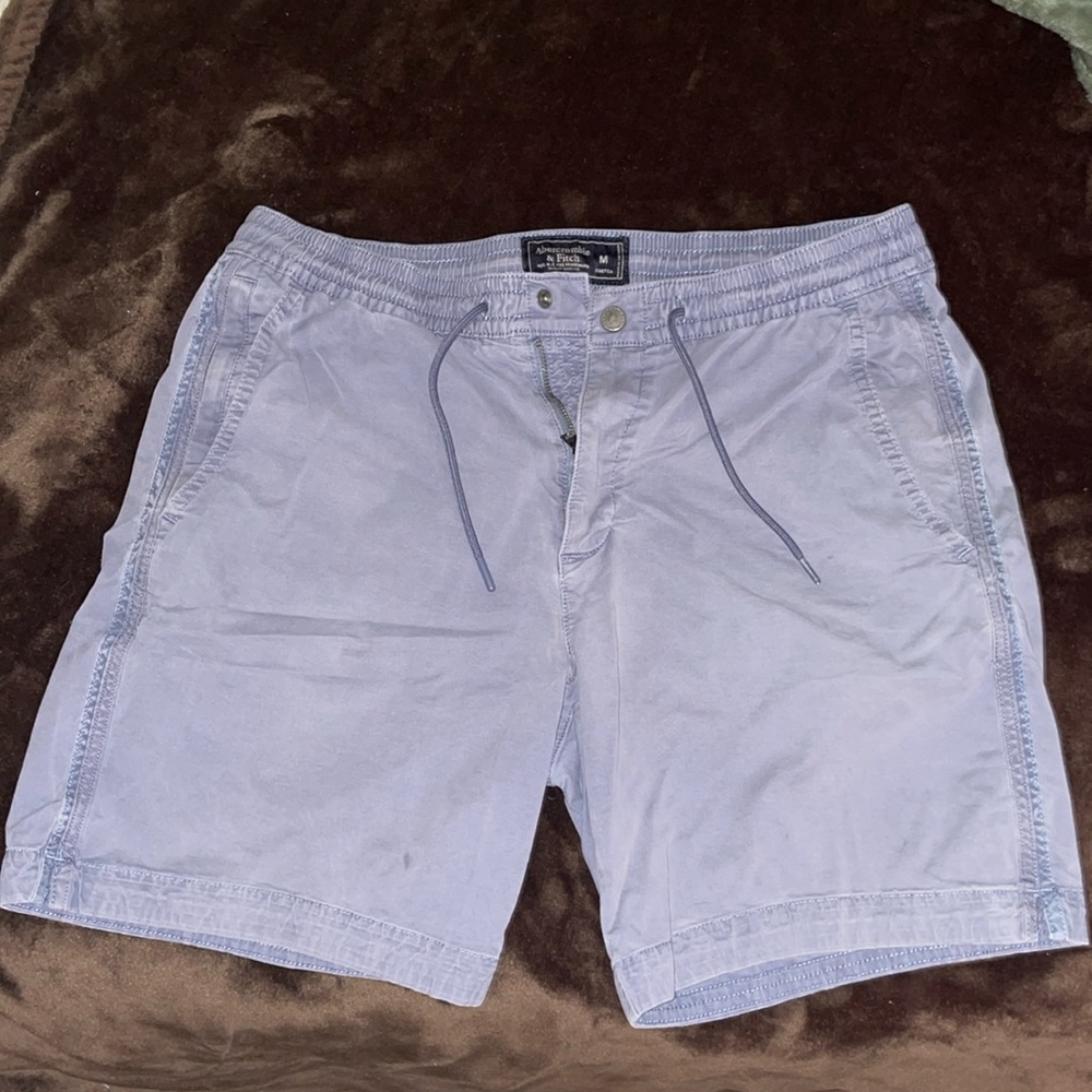 Mens Abercrombie shorts, medium, light blue and black (faded)